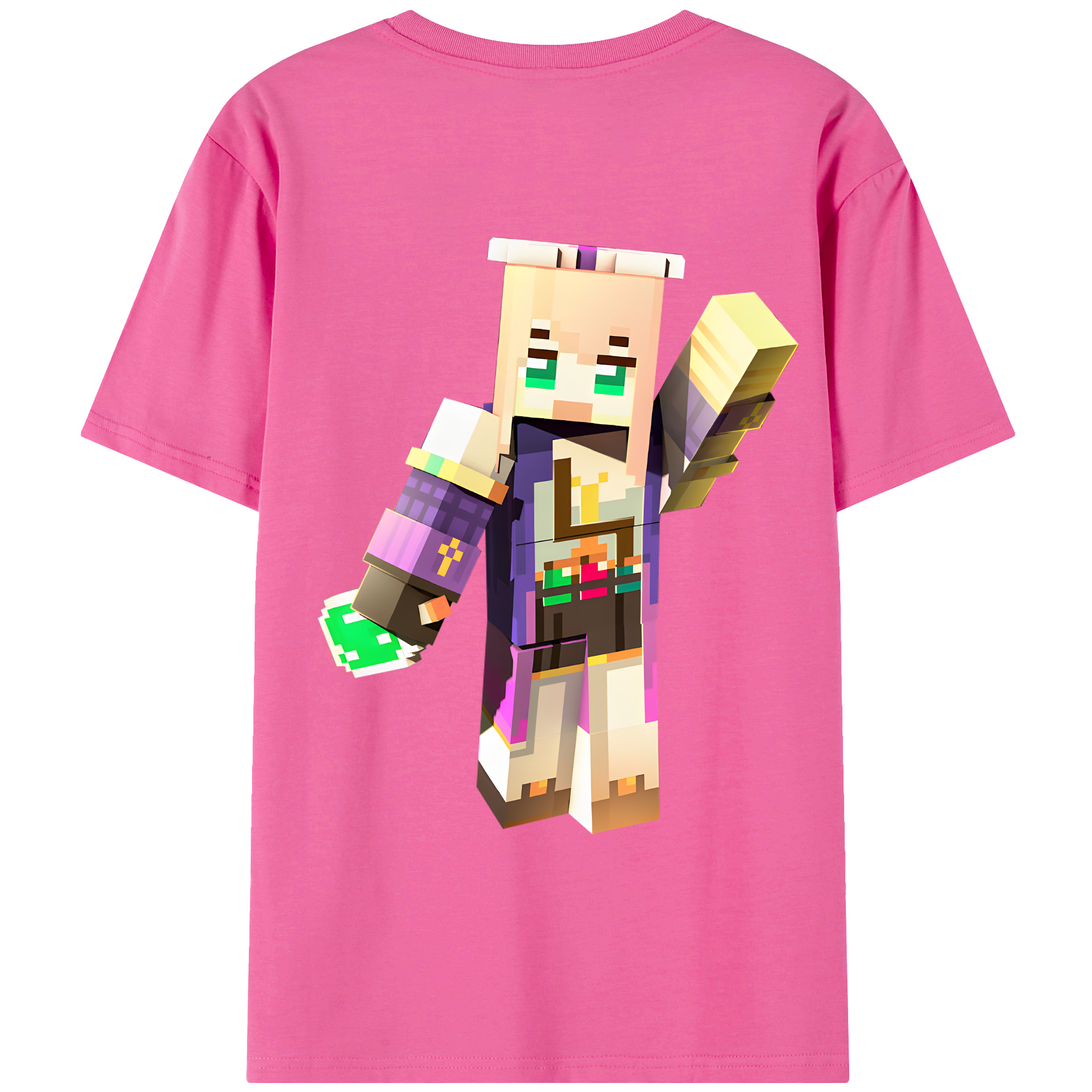 （画像用） マインクラフト ブロックの世界 Minecraft MC Block world レディース半袖Tシャツ(バックプリント)